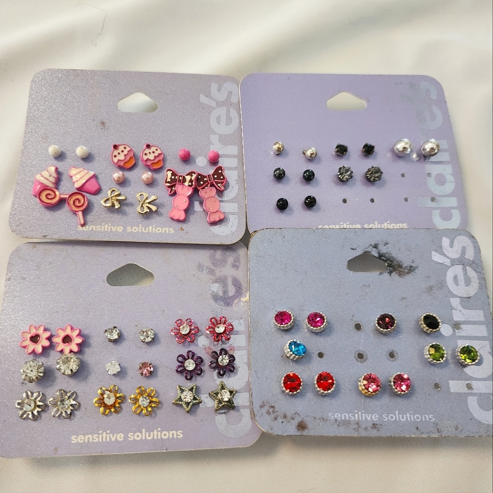 Bundle Deal- 4 Packs Of Claire's Vibrant Earring Collection Some Missing